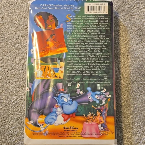 Walt Disnev's Aladdin VHS Tape RARE Black Diamond Classic #1662 - Picture 2 of 12